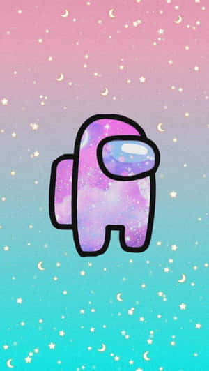 一個帶有星系圖案的卡通太空人漂浮在繁星點點的柔和色天空中。