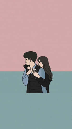 一對情侶在粉紅色和藍綠色背景上擁抱。 — 可愛情侶 GIF 壁紙