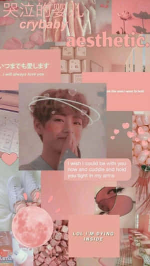 粉色拼貼相片，包含一男一女的影像