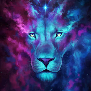 獅子的臉在繁星點點的星雲背景下閃爍著宇宙色彩。 — 銀河獅子 壁紙