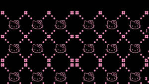 粉紅色Hello Kitty面孔在黑色背景上以重複的菱形圖案排列。