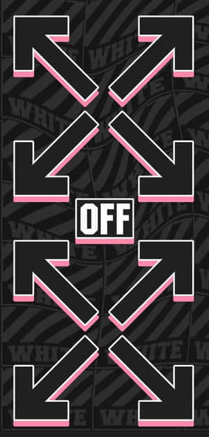 圖形設計，在重複的文字背景上有箭頭和 'OFF' 標誌。