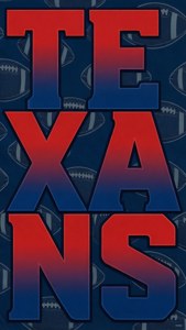 深藍色足球圖案背景上的紅藍漸變 Texans 文字