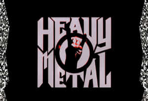 黑色背景上帶有銀色紋理和舉起拳頭圖案的 heavy metal 標誌。 — 金屬動態圖 壁紙