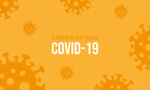 橙色背景，帶有病毒圖標和寫著「coronavirus covid-19」的白色文字 — 低對比度 壁紙