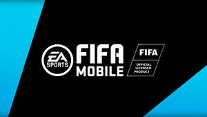 FIFA MOBILE 遊戲標誌，帶有 EA Sports 和官方授權產品徽章，背景為黑色和藍色。 — 手機 壁紙