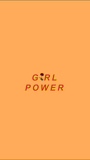 橙色背景上 girl power 文字，o 被玫瑰取代 — 橙色美學 壁紙