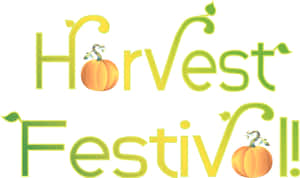 Harvest Festival 文字標誌，以南瓜取代 o 字，並帶有藤蔓裝飾。 — 可愛秋天gif 壁紙