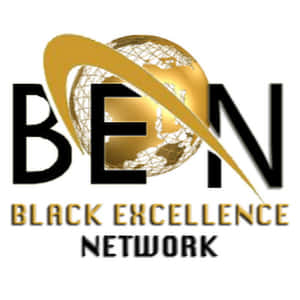 Black Excellence Network 標誌，帶有金色地球儀和彎曲設計。 — 黑色動態圖 壁紙