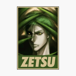 動漫角色Zetsu，有發光嘅黃色眼睛同綠色頭髮，被竹包圍。