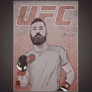 UFC拳手留鬍鬚、戴手套，以插畫風格呈現，背景為有紋理的粉紅牆壁。