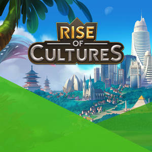 《Rise of Cultures》遊戲封面，展示融合古代和現代風格的多樣化全球建築。