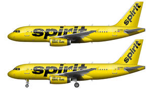 兩架黃色塗裝的Spirit Airlines飛機以側面視圖展示，起落架已放下。