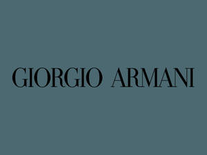 Giorgio Armani品牌標誌以黑色文字顯示在青色背景上。