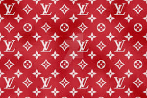 紅色紋理壁紙，帶有白色 Louis Vuitton 字母組合和花卉圖案。 — 路易威登 壁紙