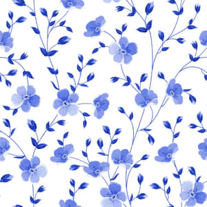 白色背景上帶有花朵和花蕾的藍色花卉圖案。 — iPad 第10代 壁紙