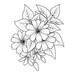 花束中花朵和葉子的黑白線條藝術。 — 黑白藝術 壁紙