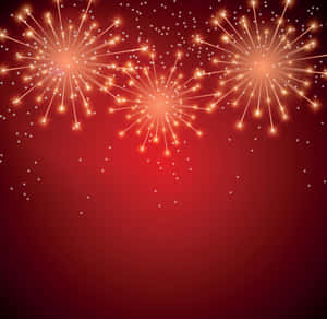 金色煙火在深紅色的夜空中爆炸，閃爍著節日能量。