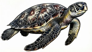 一幅詳細的海龜插圖，帶有紋理龜殼和四肢。