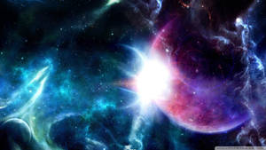 在深空中，充滿活力的宇宙星雲，帶有發光的星星和多彩的氣體雲。 — 銀河 壁紙