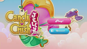 Candy Crush Saga 遊戲標題，在粉彩雲朵背景上有遊戲和連接按鈕。