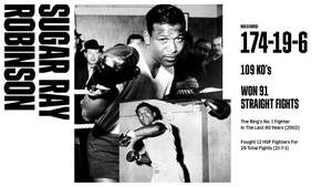 Sugar Ray Robinson 拳擊的黑白拼貼，附有統計資料。 — 拳擊 壁紙