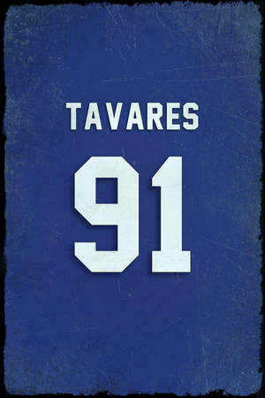 藍色運動球衣，帶有白色名字 TAVARES 和號碼 91，顯示磨損痕跡。
