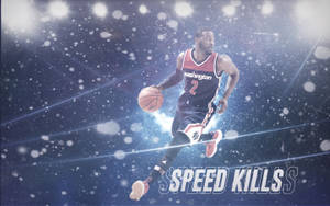 籃球運動員在明亮的場地燈光下在雪中運球，並帶有「SPEED KILLS」文字。 — 旁遮普國王 壁紙