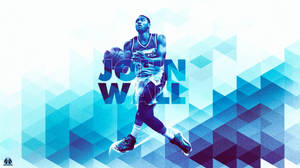 John Wall 在藍色幾何圖案背景前運球。 — 旁遮普國王 壁紙