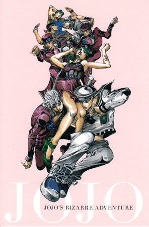 《JoJo的奇妙冒險》動漫角色在粉紅色背景上擺出動態姿勢。 — Honor MagicPad4 壁紙