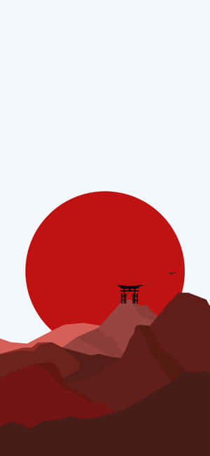 山頂的紅色鳥居與夕陽 — 藝術 壁紙