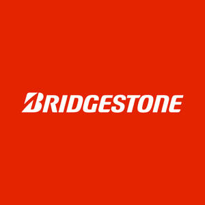 紅色背景上的白色Bridgestone標誌