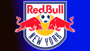 Red Bull New York 足球隊標誌，有兩頭紅色公牛和一個足球。