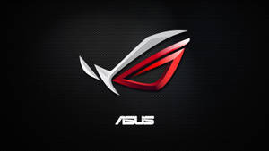在黑色碳纖維背景上帶有 ASUS 文字的 ROG 遊戲標誌