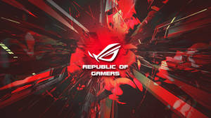 ROG Republic of Gamers 標誌，帶有紅色和黑色數碼爆炸背景。