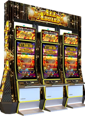 三部發光的老虎機，顯示$7,500累積獎金，帶有金色燈光。
