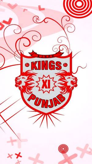 Kings XI Punjab體育隊伍標誌，帶有獅子和紅色漩渦，背景為淺粉紅色。