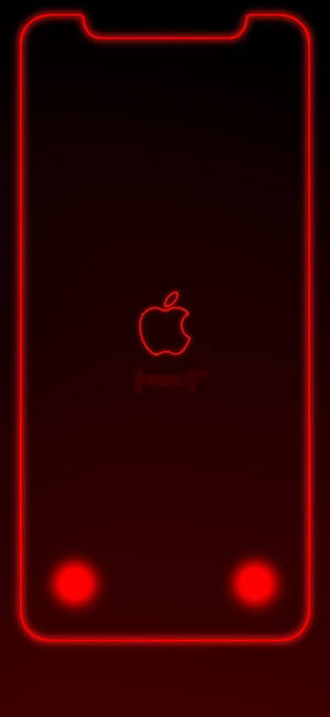 深色背景上帶有Apple標誌和相機點的紅色霓虹iPhone輪廓。