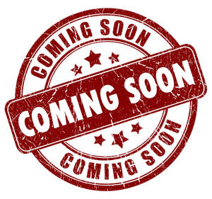 紅色復古風格「Coming Soon」印章，帶有星星和磨損紋理。