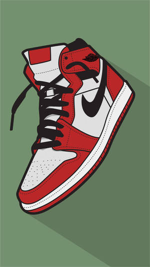 紅白高筒運動鞋，黑色鞋帶，綠色背景。 — Air Jordan GIF 壁紙