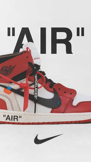 紅白黑 Air Jordan 1 運動鞋，帶有 Off White 品牌標誌和文字。