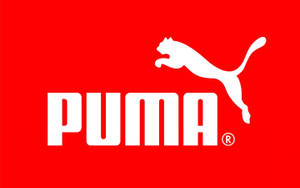 Puma品牌標誌，白色跳躍的貓和文字在紅色背景上