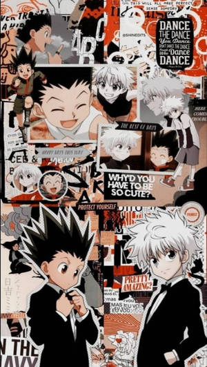 Hunter x Hunter 角色的動漫拼貼畫，帶有文字疊加和漫畫面板。