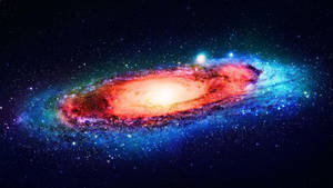 一個色彩繽紛的螺旋星系，在深空中擁有發光的旋臂和散落的星星。