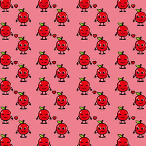 粉紅色背景上重複的可愛紅色卡通蘋果拿著愛心。 — iPad 第10代 壁紙