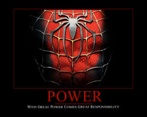 蜘蛛俠套裝，帶有「POWER」和「With great power comes great responsibility」文字。 — 鼓舞人心的 壁紙