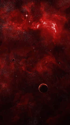 深空中的紅色星雲，帶有星星和行星 — 太空 壁紙