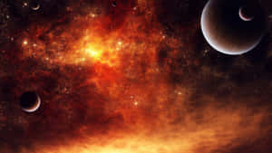 充滿活力的宇宙星雲，在深空中閃耀著星星和軌道行星。