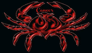 紅色巨蟹星座符號，黑底上寫有「Cancer」文字。