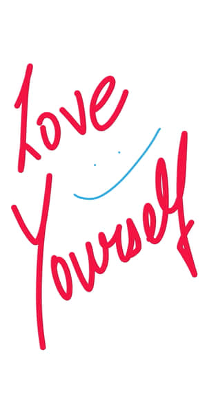 紅色手寫文字寫著「Love Yourself」，並在「Yourself」上方有一個藍色笑臉。 — 靚女gif 壁紙
